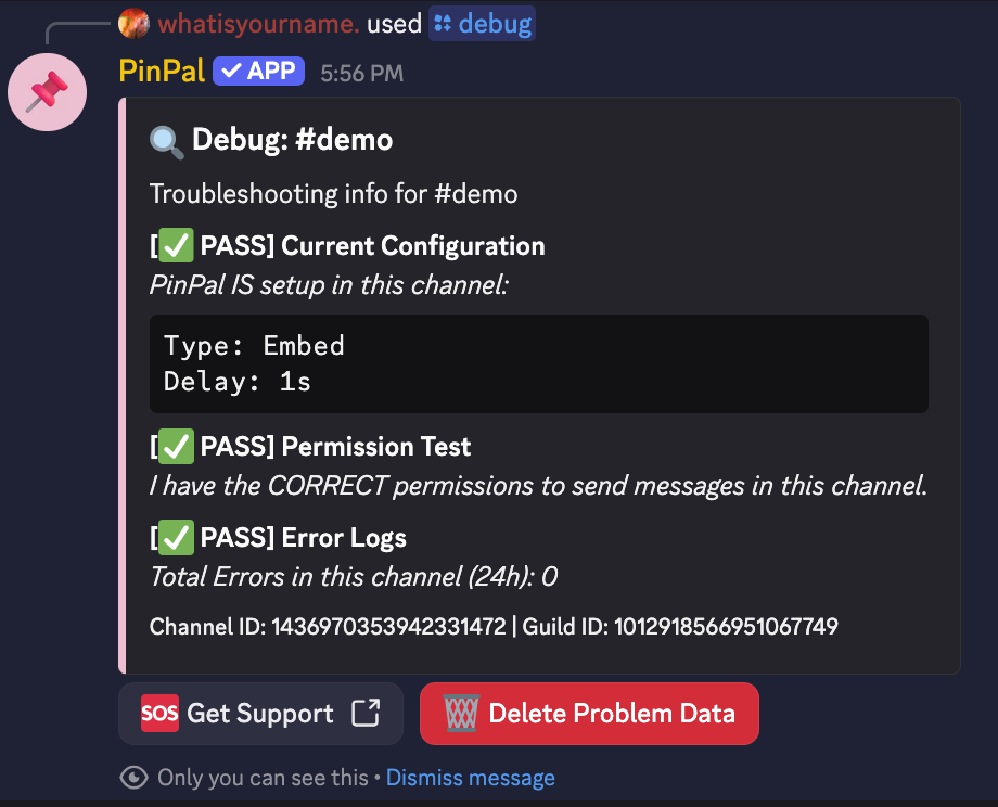 PinPal automatic debug screenshot