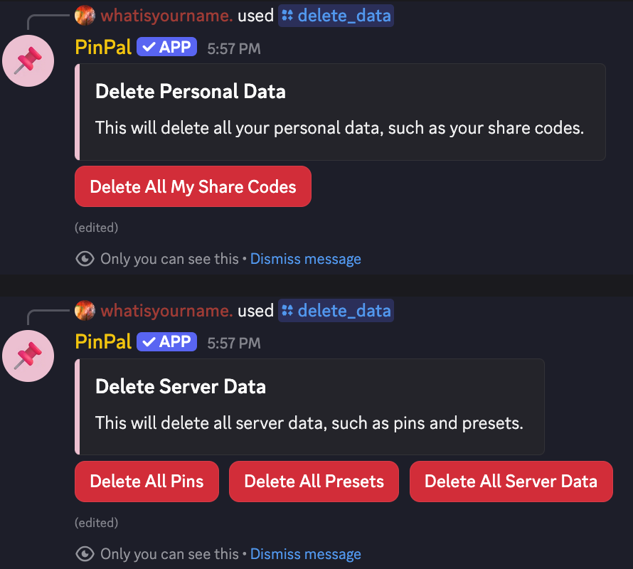Delete PinPal data screenshot
