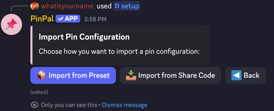 Import PinPal preset screenshot